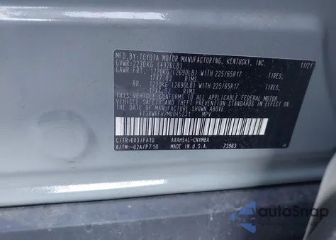 2021 Toyota Rav4 Hybrid Xle из США, поврежденный, VIN 4T3RWRFV2MU045231